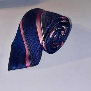 Pronto Uomo platinum silk Blue and pink striped silk handmade tie‎